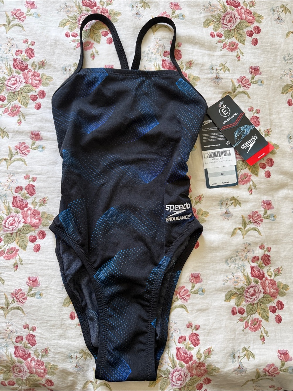Speedo Black & Blue Endurance+ One-Piece Swim Suit Girls NWT